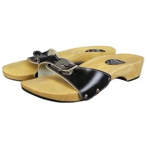 Barratts 1970s Black Strap Faux Wood Clogs Barratts